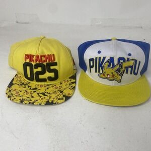 Pokemon Lot Hat Pikachu Embroidered Logo 025 Blue Yellow Adjustable Snapback